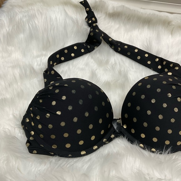 Victorias Secret Bombshell Black and Gold Polka Dot Bikini Top - Picture 2 of 8